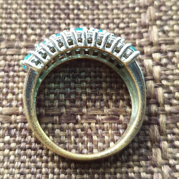 ✨ Elegant Vintage Austrian Blue & White Crystal Silver Plated Ring ✨ - Picture 5 of 11